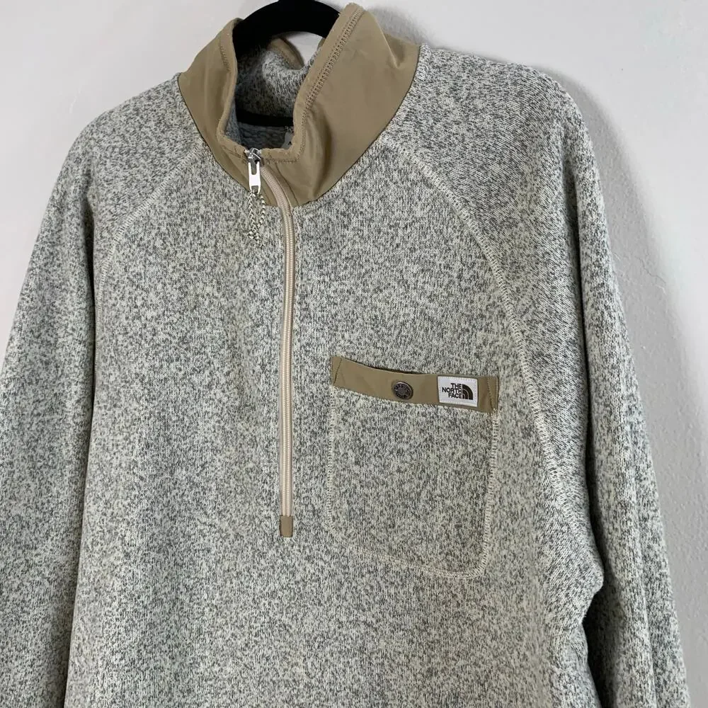 The North Face 1/4 Zip Sweater Fleece Mens Large Beige Tan Pullover Size Large